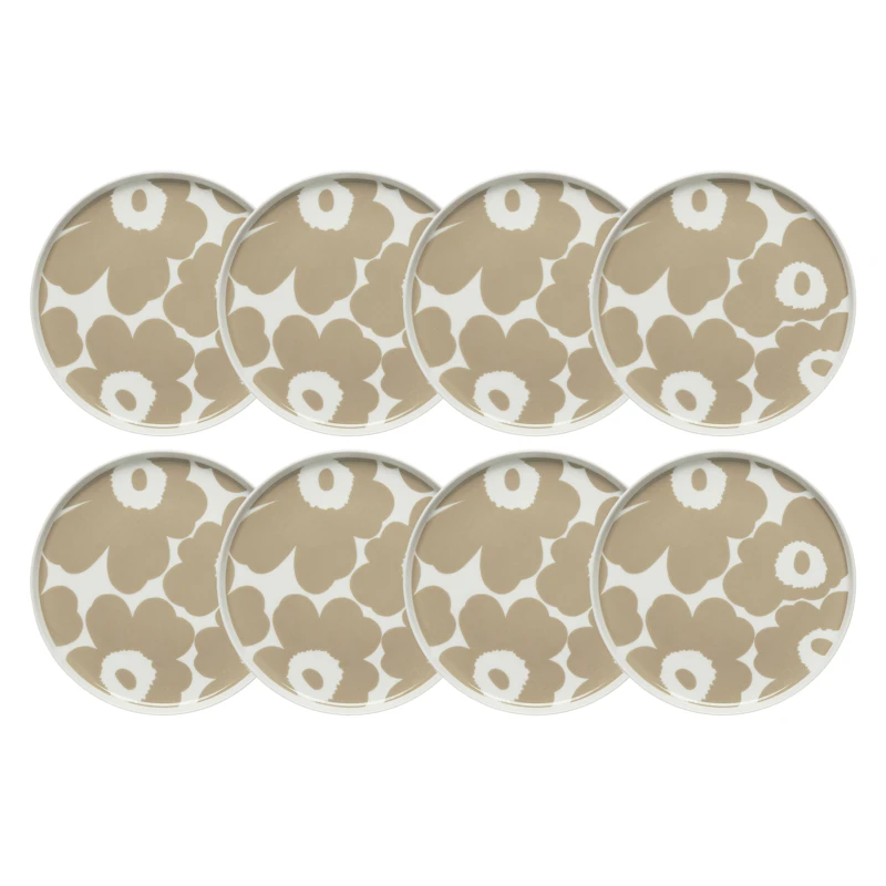 Oiva / Unikko Sivulautanen 20 cm 8 kpl:n pakkaus, Beige / Valkoinen