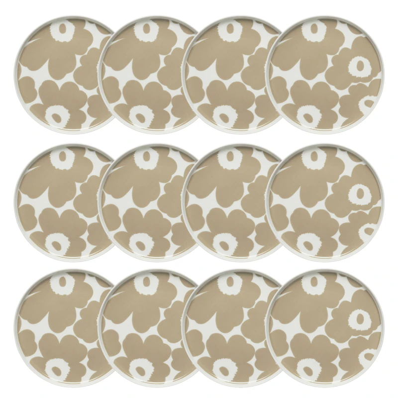 Oiva / Unikko Sivulautanen 20 cm 12 kpl:n pakkaus, Beige / Valkoinen