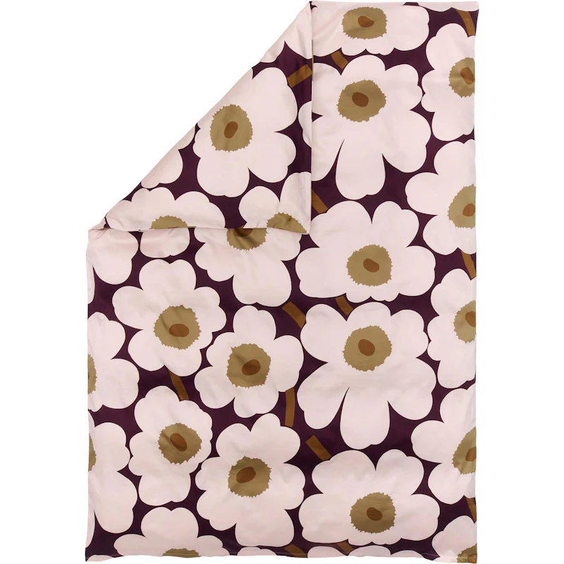 Unikko Satin Pussilakana 140x200 cm, Luumunvärinen / Pinkki / Toffee