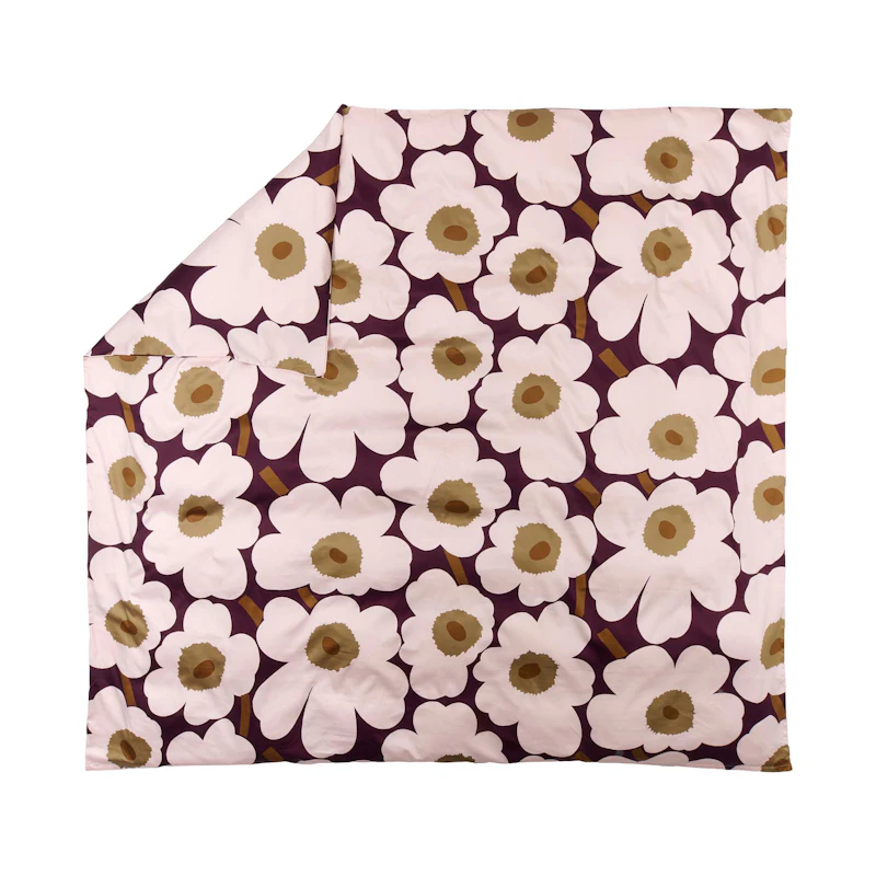Unikko Satin Pussilakana 240x220 cm, Luumunvärinen / Pinkki / Toffee