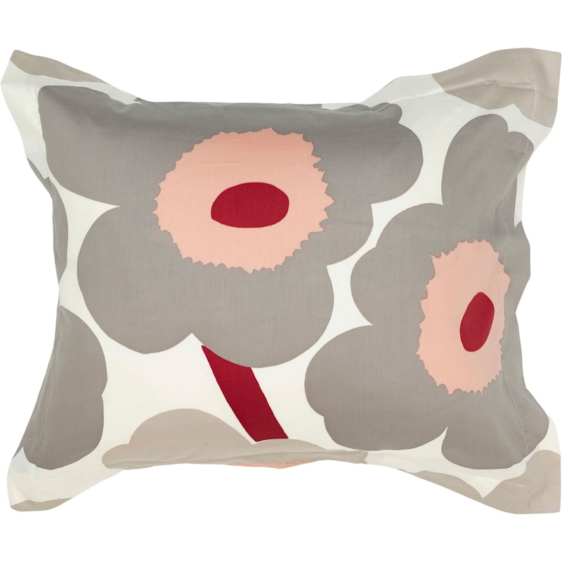 Unikko Satin Tyynynpäällinen 50x60 cm, Luonnonvalkoinen / Warm Grey / Pinkki