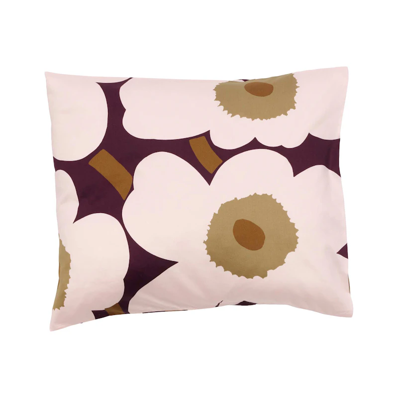 Unikko Satin Tyynynpäällinen 80x80 cm, Luumunvärinen / Pinkki / Toffee