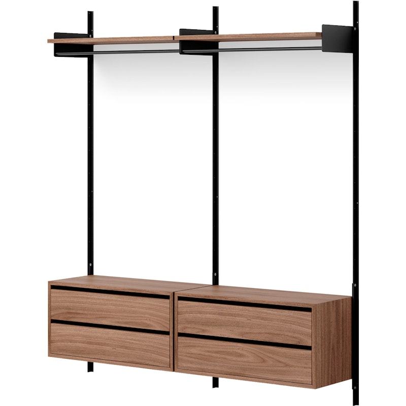 Wardrobe Seinähylly 2 Kaappia Laatikoilla, Saksanpähkinä