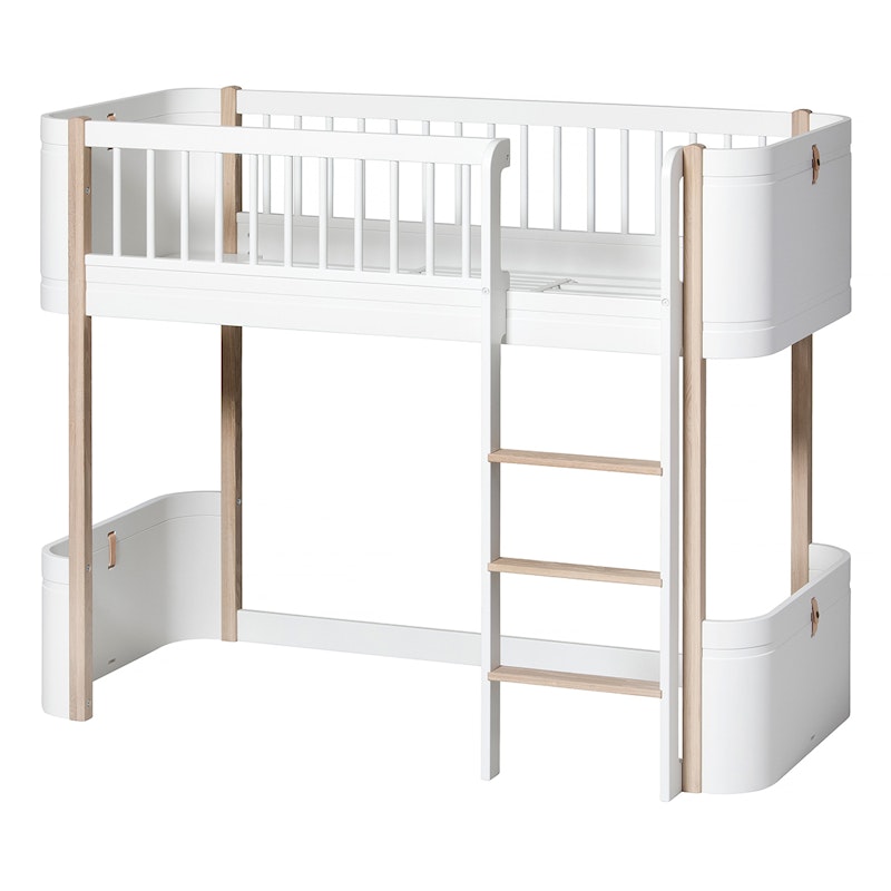Wood Mini+ Low Loft Bed, 68x162cm, White/Oak