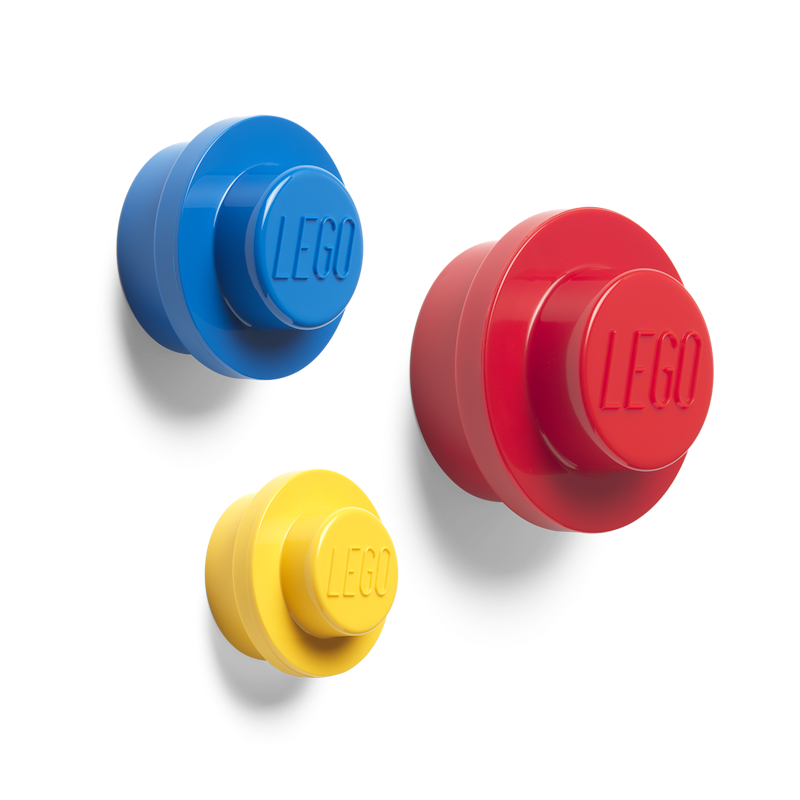 LEGO® Seinäkoukut 3 kpl:n pakkaus, Siniset / Punaiset / Keltaiset