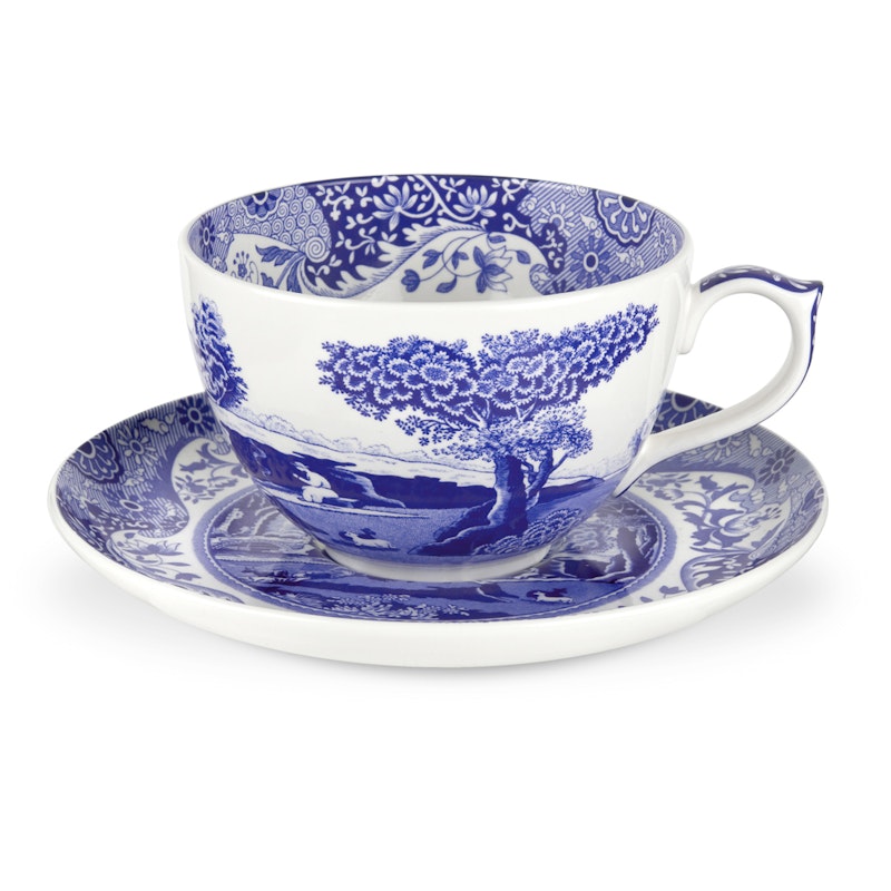Blue Italian Jumbokuppi ja aluslautanen 560 ml