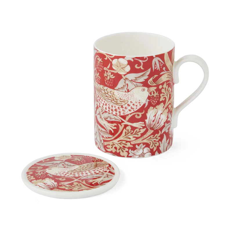 William Morris & Co Muki + lasialustat, Strawberry Thief / Indian Red