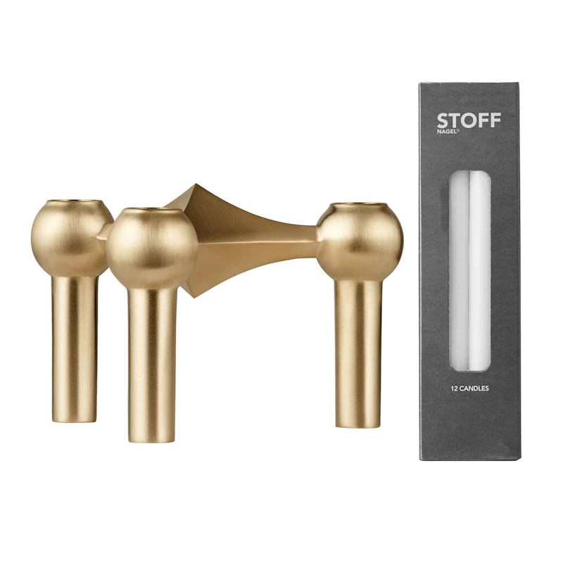 Nagel Kynttilänjalka + 12 Kynttilät, Brushed Brass