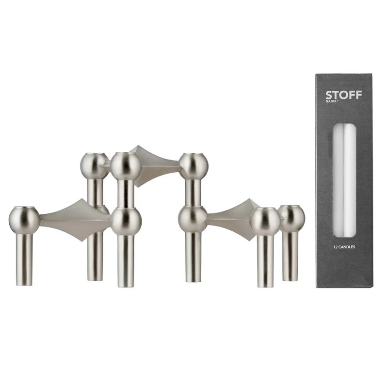 Nagel Kynttilänjalka 3 kpl:n pakkaus + 12 Kynttilät, Brushed Chrome