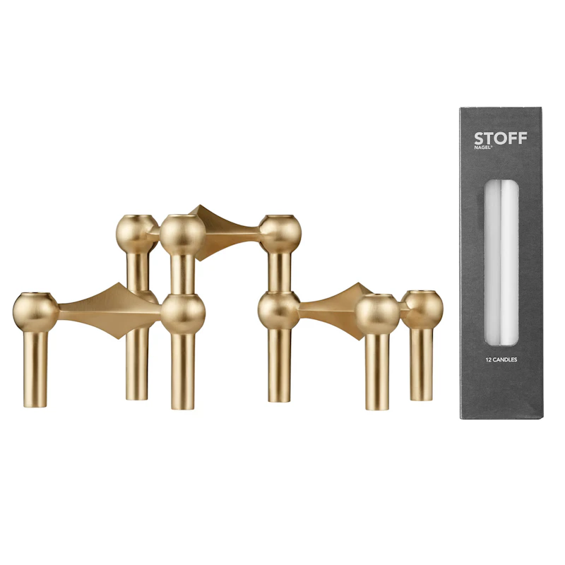 Nagel Kynttilänjalka 3 kpl:n pakkaus + 12 Kynttilät, Brushed Brass