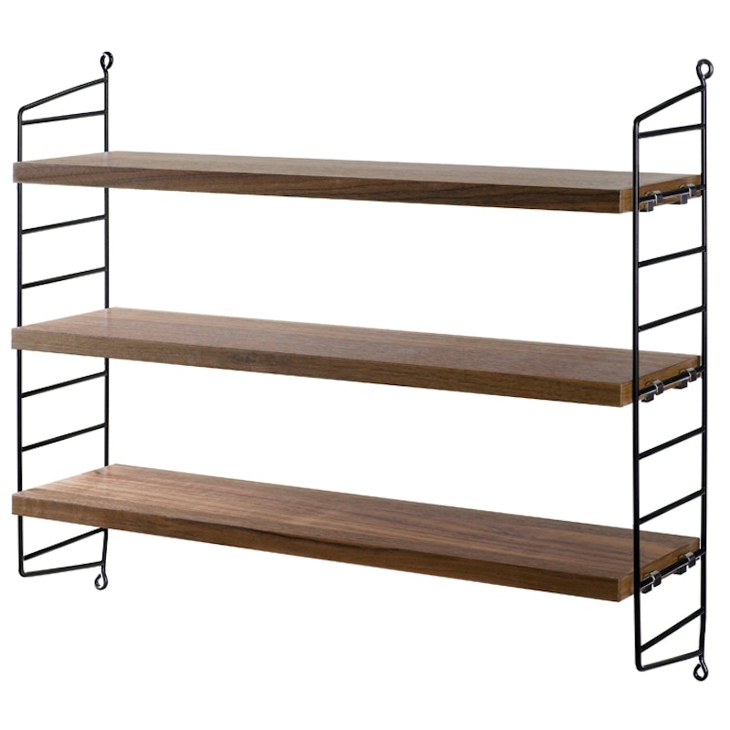 String Pocket Hylly, Walnut / Musta
