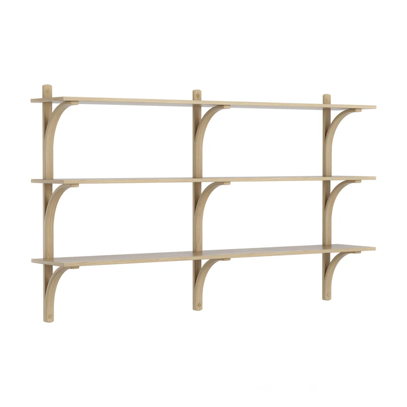 Levi Wall Shelf 180 cm Medium, Brass / Naturlack Oak