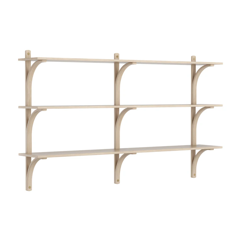 Levi Wall Shelf 180 cm Medium, Brass / White Pigmented Oak