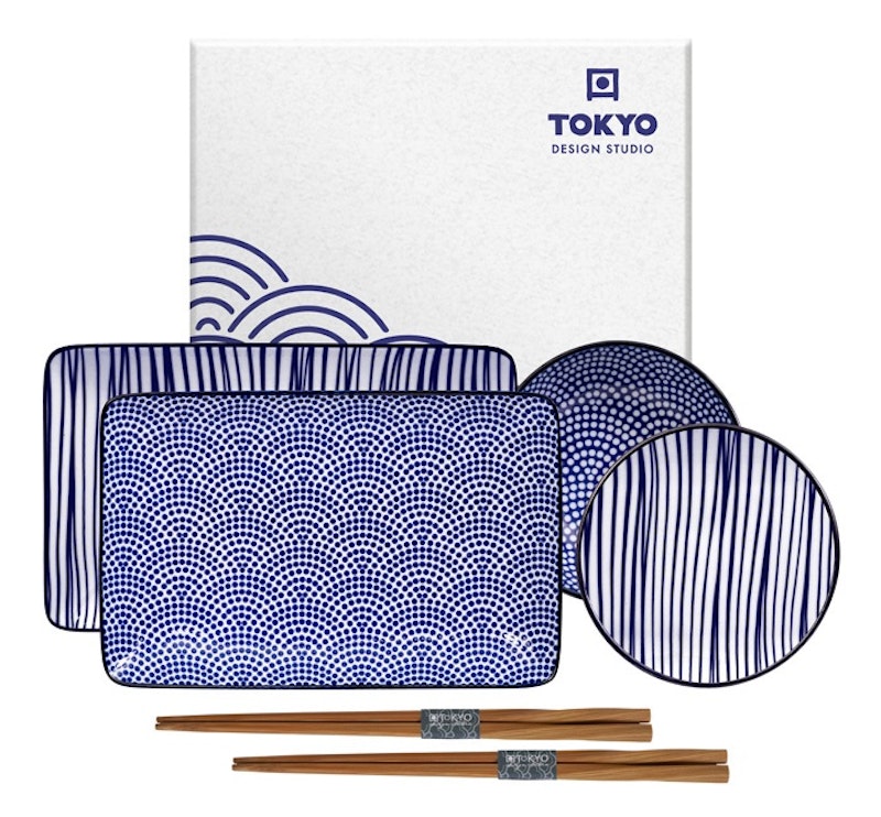 Nippon Blue Sushi Setti 6 Palaa, Lines/Dots