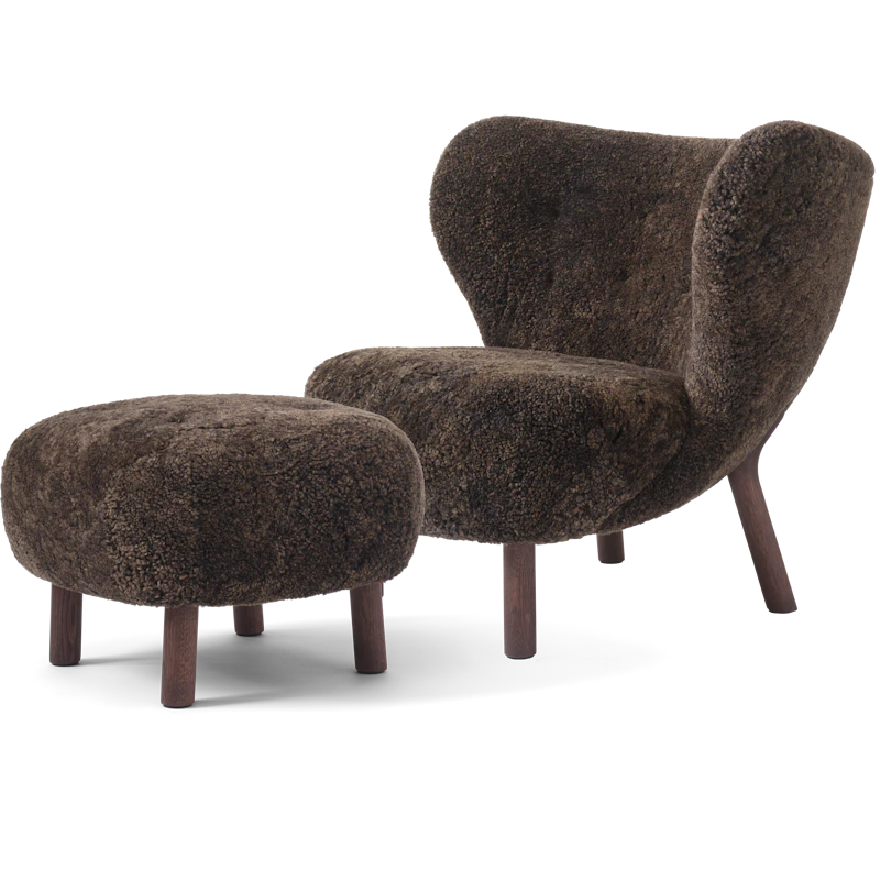 Little Petra VB1 Lounge Chair Set, Sheepskin Espresso / Dark Stained Oak