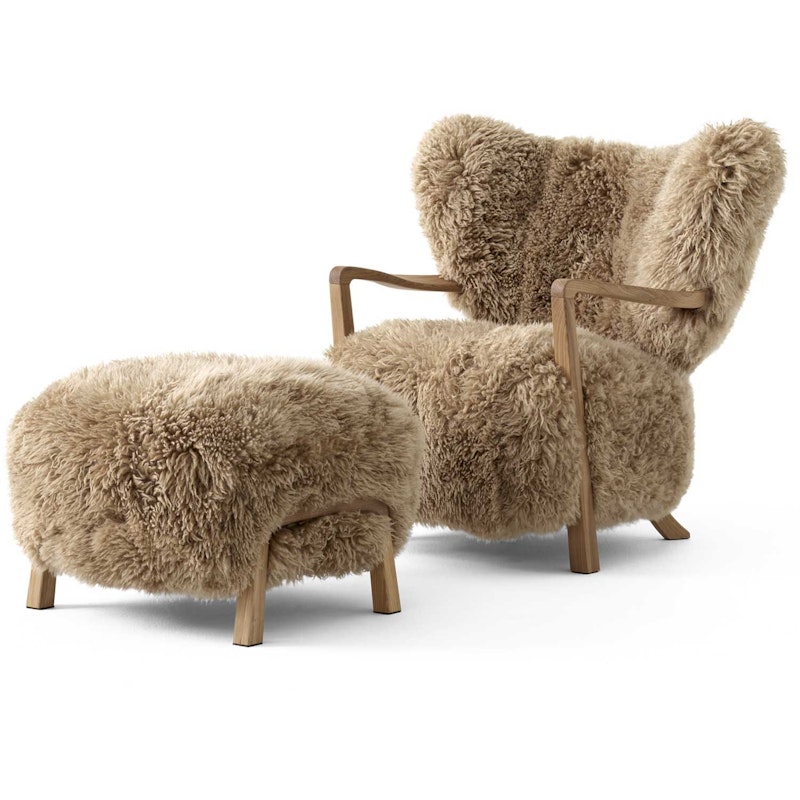 Wulff ATD2 Lounge-Tuoli + ATD3 Jalkajakkara, Tammi/ Sheepskin Honey