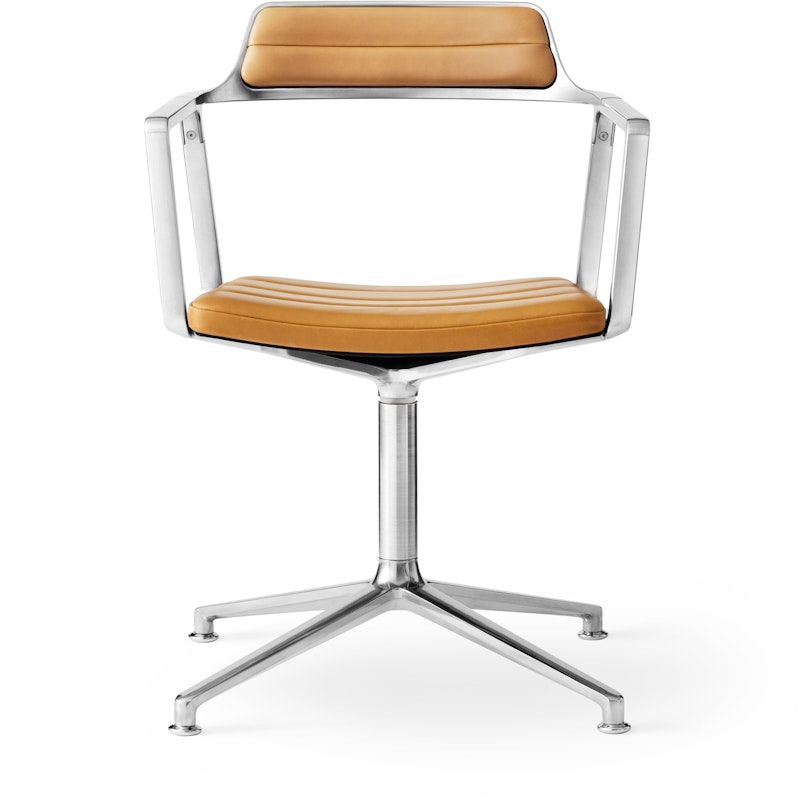 452 Työtuoli Jaloilla, Kiiltävä Alumiini / Kamelinvärinen Nahka