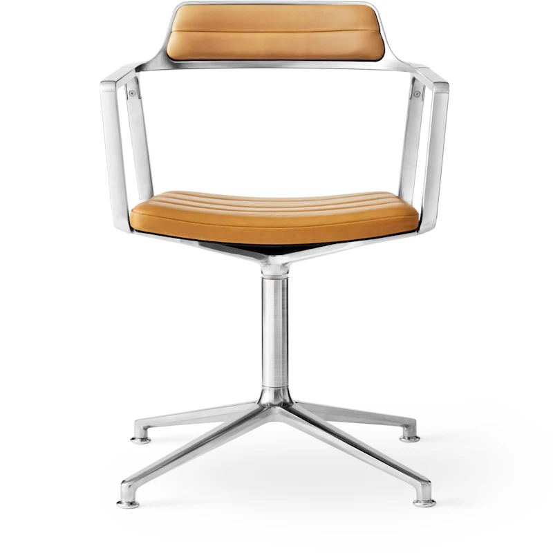 452 Työtuoli Jaloilla, Kiiltävä Alumiini / Kamelinvärinen Nahka